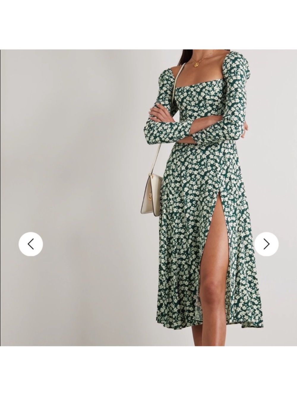 Reformation Belvedere Wallflower Long Sleeve Midi Dress Green White Sz 6 NEW - Picture 3 of 14